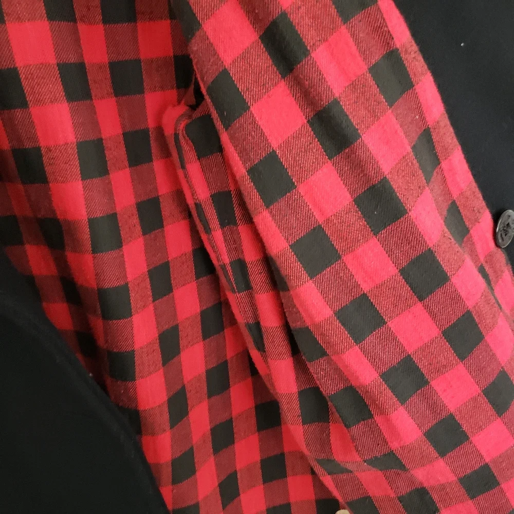 🌞SOLD🌞 Talbots Kids Wool Pea Coat Size XXL Black Double Breasted Buffalo Plaid - Picture 5 of 10